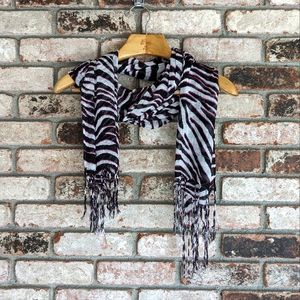 🦓 Gauzy Zebra Print Scarf in Pink Black and White with Tassels